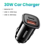 מטען מהיר לרכב מבית Ugreen: חיבורי Type C 30W ו-USB A 18W